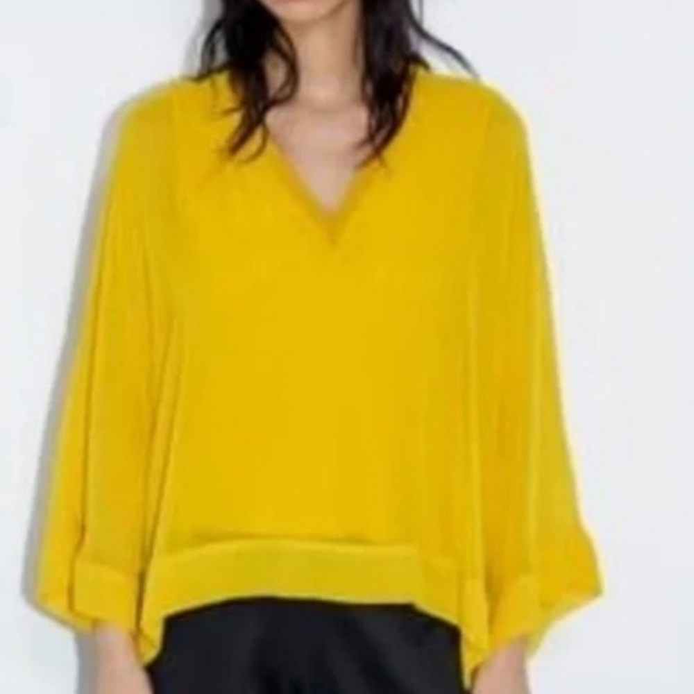Zara Vibrant Yellow V-Neck Blouse